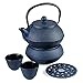 Vobeiy 0.8 Litro Teiera in Ghisa con Tazze,bollitor ghisa con infusor Set di teiera giapponese con scaldino,A-Blu