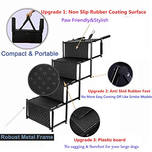 Pet Dog Car Step Stairs for Back Seat Side Entry, Accordion Metal Frame Folding Pet Ramp for Vehicle Back Door, Lightweight Portable Auto Large Dog and Cat Ladder for Cars, Trucks and SUVs