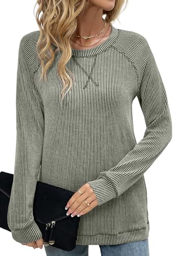 levaca Womens Ribbed Long Sleeve Shirts Loose Fit Exposed Seam Fall Tunics Tops to Wear With Leggings2