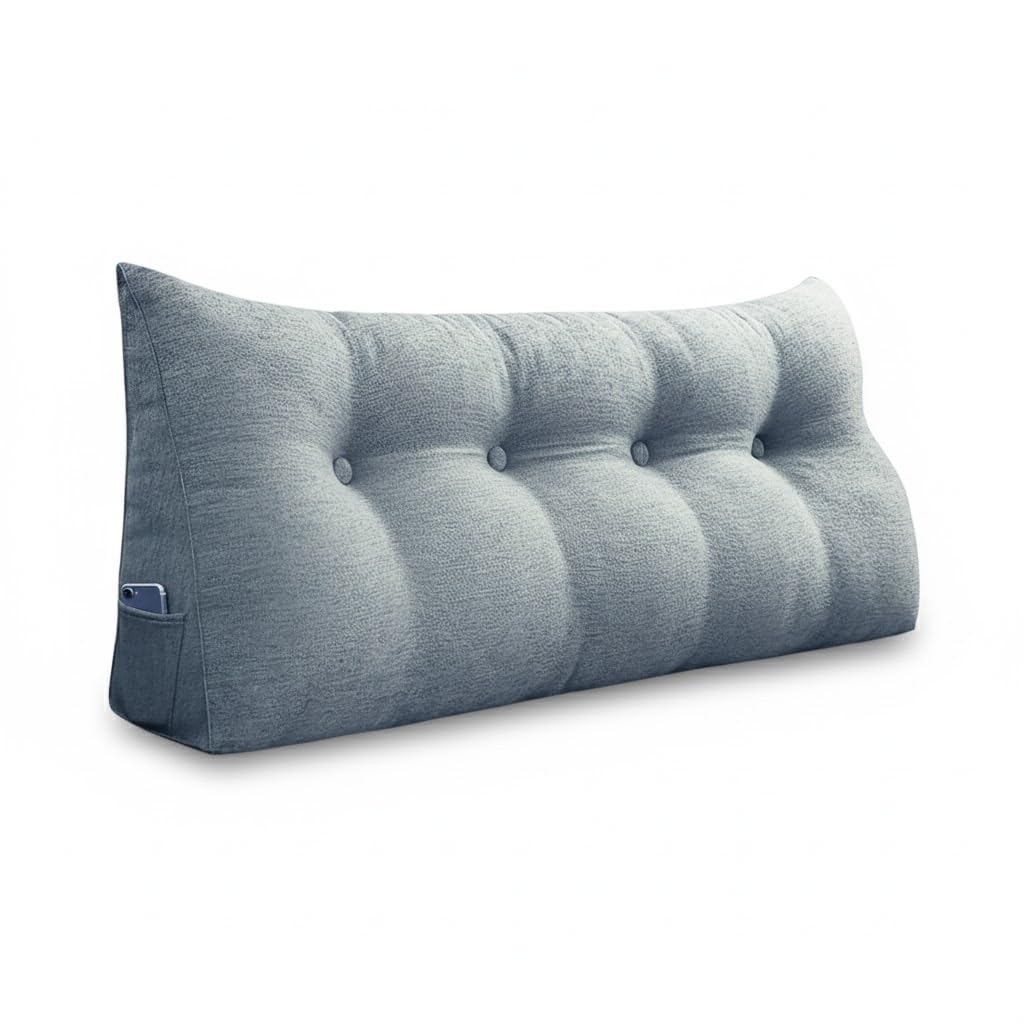 Pillow Palette Triangular Reading Cushion - Grey Linen (160, cm, 50, cm, Triangular Reading Cushion - Grey Linen)