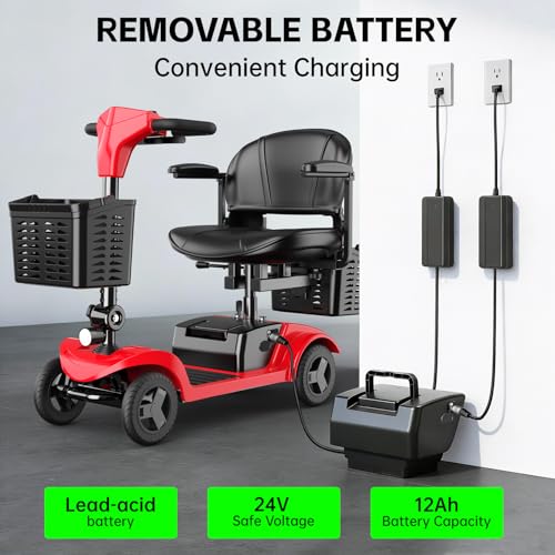 Image of Mobility Scooter for Seniors,Motorized Scooter,Electric Scooter for Adults 300 lbs,Detachable Battery,Dual Baskets and Rear Tail Lights(Red)