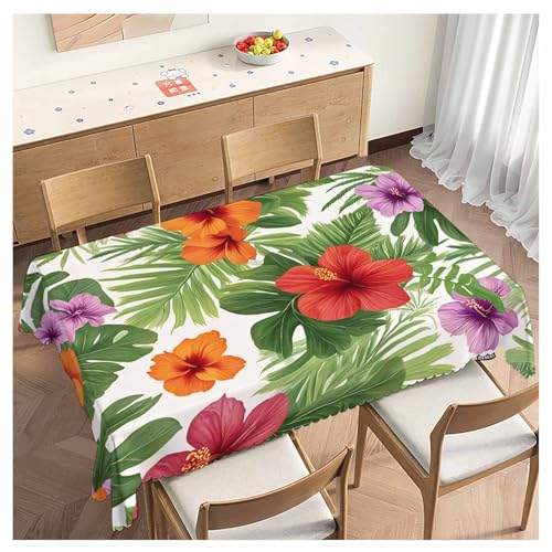 Beabes Tablecloth Tropical Flowers, Exotic Palm Leaves Rectangular Table Cover Hibiscus Flowers Kitchen Table Cloth for Dining Hotel Coffee Parties Tabletop Decoration, 52x70 Inch by Beabes - Used condition - US$11.08