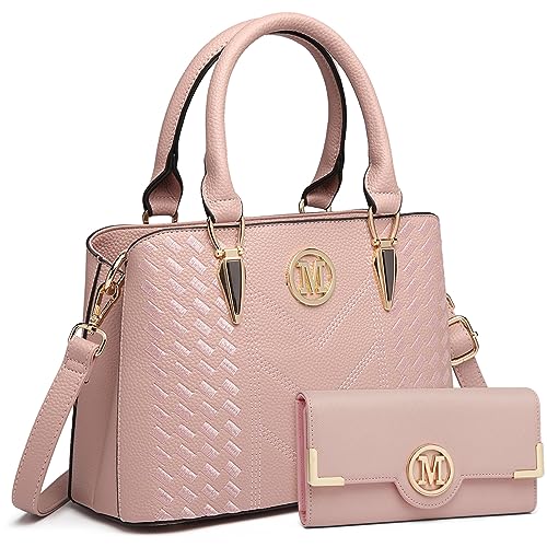 Miss Lulu Handbag for Women with Purse Set, Top Handle Bag with M Logo on the Front, PU Leather, Golden Hardware