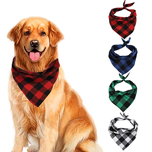 BZTT Dog Bandana - 4 Pack Triangle Bibs Dog Bandana Collar Buffalo Plaid Dog Bandana, Washable and Adjustable Dog Handkerchiefs Set Scarf Accessories for Small Medium Large Dogs Cats Puppies Pets