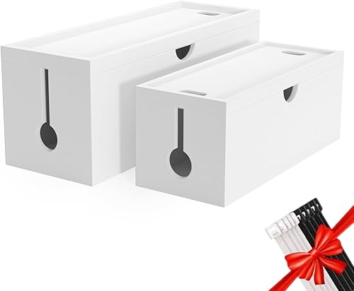 Caja de organización de cables de bambú, caja organizadora de cables grande para ocultar cables y tiras de alimentación para almacenamiento de
