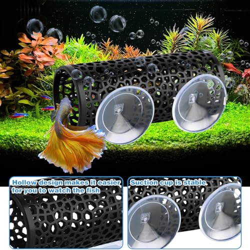 Image of 2Pcs Black Betta Aquarium Decoration, Betta Fish Tank Accessories Decoration with Suction Cup, Hidden Decor Habitat Toys for Shrimp Breeding Small Fish Playing & Resting