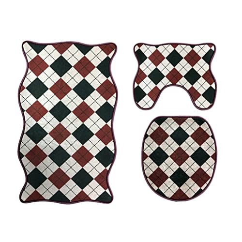 Dancer Badematten 3tlg Sockel Mat Set,Toilettenmatte Set rutschfeste Wellenlinien Badematte U-förmiger Konturteppich WC…