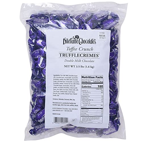 Bulk Toffee Crunch Chocolate TruffleCremes | Covered in Double Milk Chocolate | Made from All-Natural Ingredients | 3.5-Pound Bulk Bag | By Dilettante Chocolates