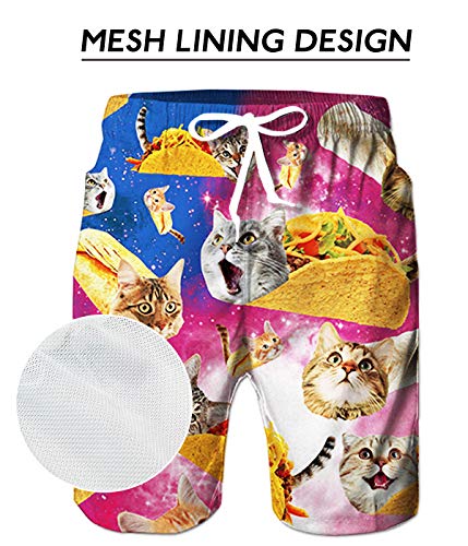 Mens Quick Dry Swim Shorts 3D Print Taco Cat Board Shorts Summer Tropical Boardshorts Funny Galaxy Pizza Cat Bathing Suits 80s 90s Vintage Watershorts - Thumbnail 4