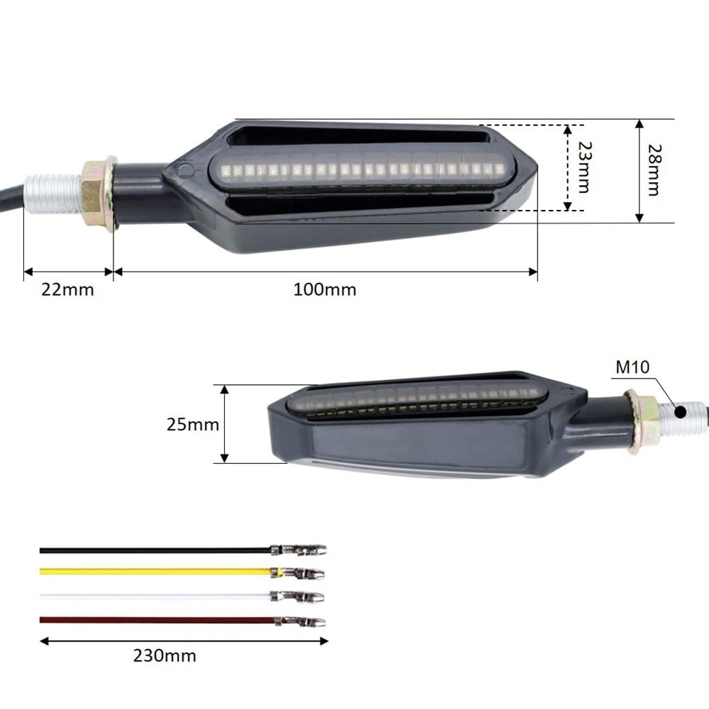 giro Luces Intermitente universal para motocicleta, luz de freno blanca DRL/roja + intermitente agua corriente, LED amarilla