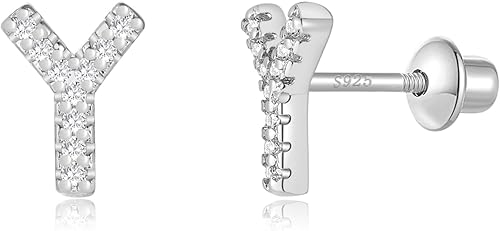 AOROCO Initial Stud Earrings for Girls, Sterling Silver Post Toddler Hypoallerge