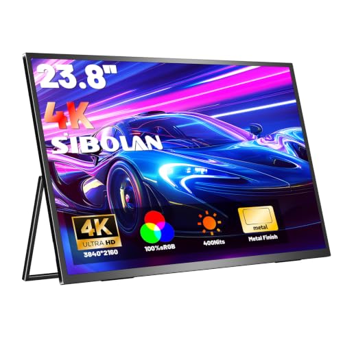 Image of Portable Monitor 4K 23.8 inch 3840 * 2160 UHD 100% sRGB 60Hz HDMI USB-C 24 inch Large Travel Monitor for Laptop, Built-in Stand & VESA Mount, Second Screen for PC Game Consoles