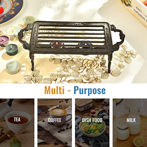 Sungmor Heavy Duty Cast Iron Teapot Dish Warmer Stable Holder for Tealight Stand | Tealight Warmer Decorative Stove for Villa Yard Balcony-Rectangle