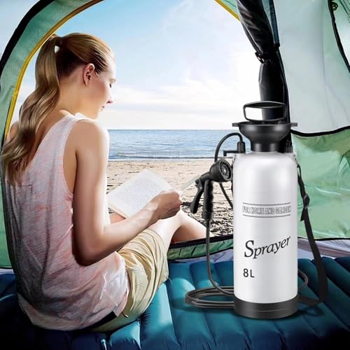 Douche portable de camping avec pompe manuelle et spray multifonction