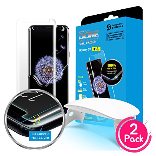 Dome Glass S9 Protector Pantalla, 3D Borde Curvo Cristal Templado [Tecnología de Dispersión Líquida] Fácil de Instalar Kit por Whitestone para Samsung GalaxyS9-2 Paquetes