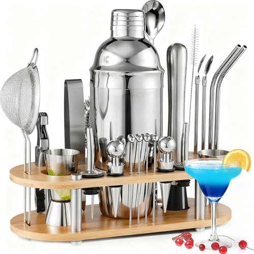 Consejos para Comprar Utensilios de bar al mejor precio. 43 Coctelera Kit Bartender, 23 Piezas Kit de Coctelería con 750ML Shaker Cocktail Mortero y Blender Profesional de Acero Inoxidable Medidor, Filtro de Grado para Barra Bar y...