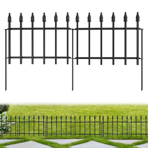 LATIHUUM Decorative Garden Fence 10ft (L) x 19in (H) - 7 Panels Heavy Duty Garden Fencing Animal Barrier Rustproof Metal Fence Border for Outdoor Yard & Flower Bed Decor