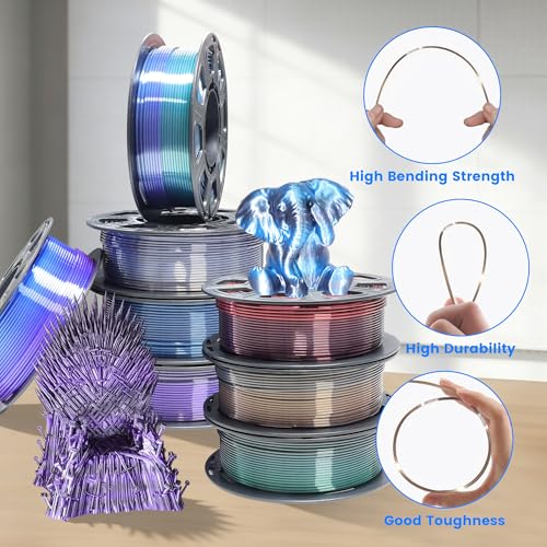 Image of MIKA3D 3D Printing Filament Silk Color Change PLA, 1.75mm Silk 2 Color Change PLA Filament 8 Spools Bunlde, 8 Most Popular Color Change Shiny PLA Mixed, 0.25kg /Spool, Total 2kg 3D Printing Silk PLA