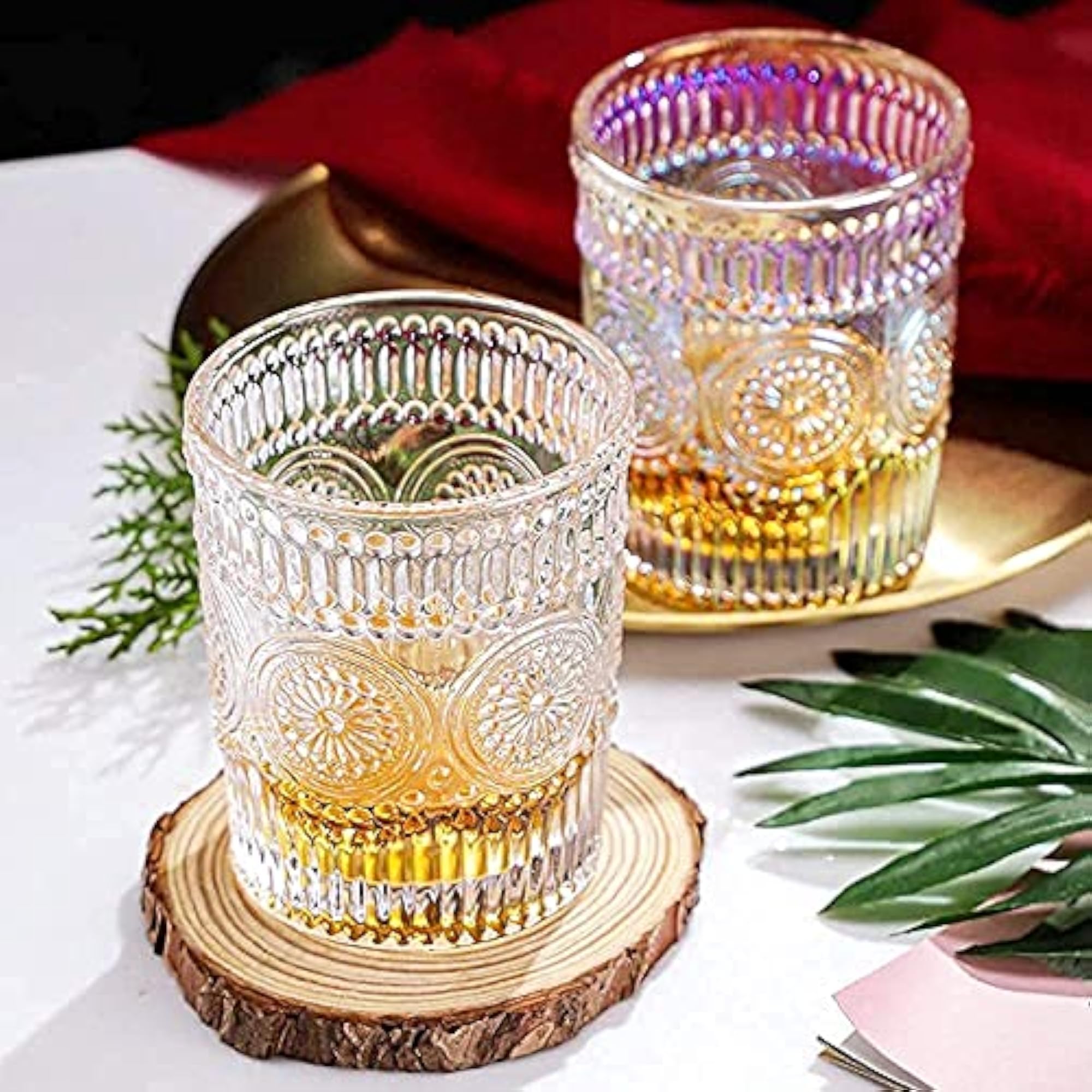 Vintage Embossed Glass Tumbler with Sunflower Pattern