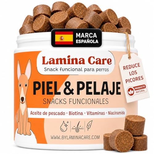 Lamina Care – Snacks funcionales para Piel y Pelo con levadura de Cerveza en Polvo y vitaminas Perro, Alivia alergia Perros, picores Perro Piel y caída del Pelo, Omega 3 Perros, 90 chuches