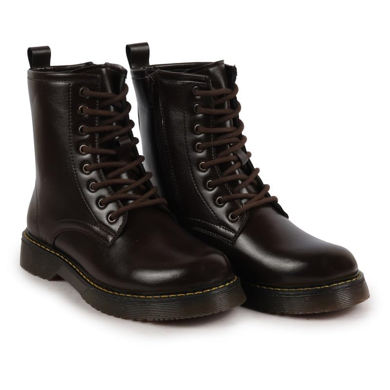 Image of FAUSTO Women's Classic High Ankle 8-Eye Lace Up Casual Long Boots For Travelling|Trekking|Winter