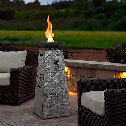 Giantex Outdoor Propane Fire Pit - 48 Inch Propane Fire Bowl Column With Lava Rocks & Pvc Cover, 30,000 Btu Heat Output, Stainless Steel Burner, Patio Burning Gas Fire Pit Bowl For Backyard, Poolside #TOP4