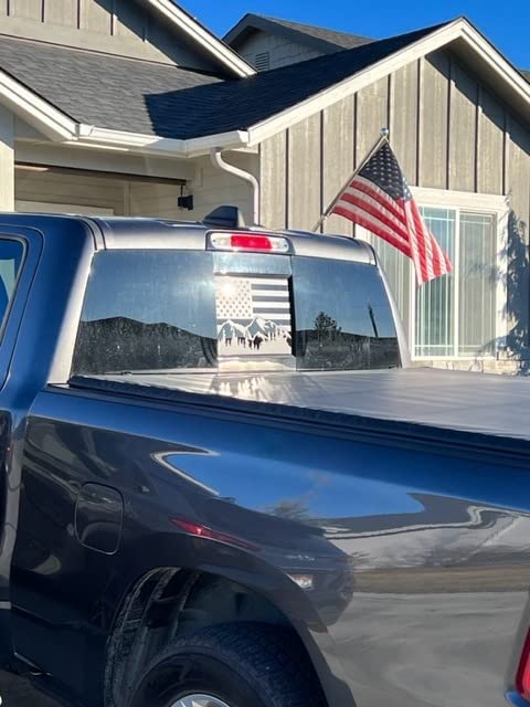 Image of Xinghe for Chevy Silverado GMC Sierra Chevrolet Colorado, Rear Middle Window American Flag Decals Stickers (Matte Black Mountain, for 2004-2018 Sierra Silverado)