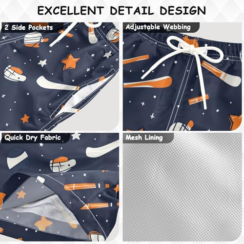 Pigsaly Boys Swim Trunks Hockey Ball Stars Teal Blue Boys Board Shorts Swimsuit Swimwear Summer Bathing Suit 3T3