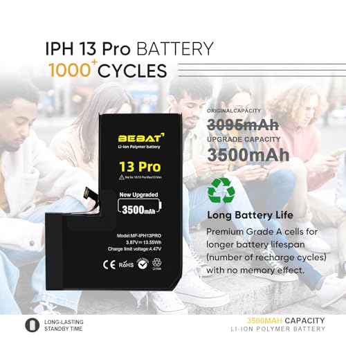 Image of Replacement for iPhone 13 Pro Battery, 3500mAh High Capacity Li-ion Polymer Replacement Battery for Model A2640 A2639 A2638 A2636 A2483 with Professional Repair Tool Kits