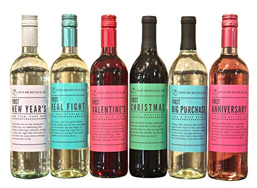 Wine Bottle Labels for Wedding Gift, Wedding Milestones, Wedding Firsts make for Perfect Bridal Shower, Engagement Party, Bachelorette Party, or Wedding Gift - Set of 6 - by Harper & Ivy Designs