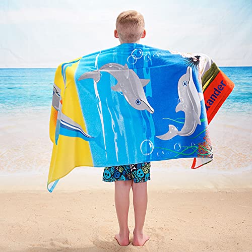 Lillian Vernon Personalized Beach And Bath Towel For Boys & Girls - Dolphins Design, Extra-Large, 100% Cotton, Custom Embroidered, 30 Inch X 60 Inch #TOP3