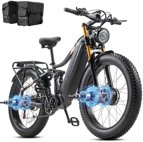 Dual Motor 2000W/1000W Electric Bike for Adults 48V 30AH/20Ah Long Range ebike Removable Battery 26" Fat Tire Off Road Mountain Full Suspension Electric Bicycle,Dual Hydraulich Brakes,32mph/30mph