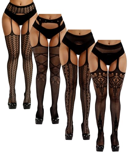 Image of Chalier Fishnet Stockings Lace Tights Thigh High Stockings for Women