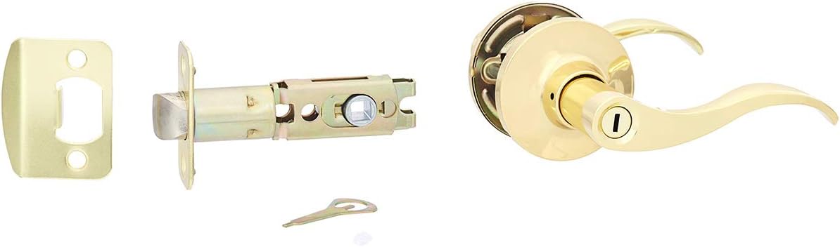 Amazon Basics Bedroom/Bathroom Door Lever With Lock, Wave, Polished Brass