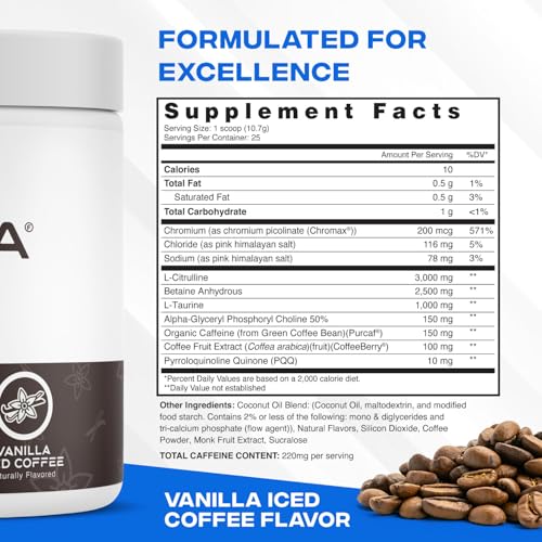Image of XEELA Pre Workout - Clean & Tested - Jitter Free, Safe, and Natural - Increase Thermogenic Energy, Focus, and Endurance w /Creatine, Organic Caffeine, and Plant Based Citrulline (Vanilla Iced Coffee)