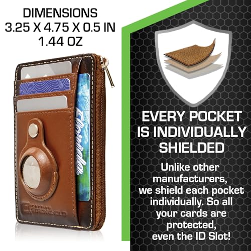 Image of ID Stronghold RFID Blocking Front Pocket Wallet - Slim Minimalist Genuine Leather Wallet with Zipper Coin Pocket (Airtag Antiqued Brown)