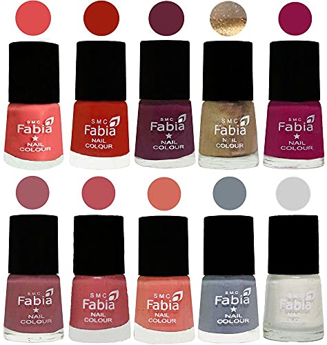 Image of SMC Fabia ALL IN ONE (PACK OF 10), Long Lasting Glossy Nail Polish, 6 ml Each, All Vibrant Colours,01838