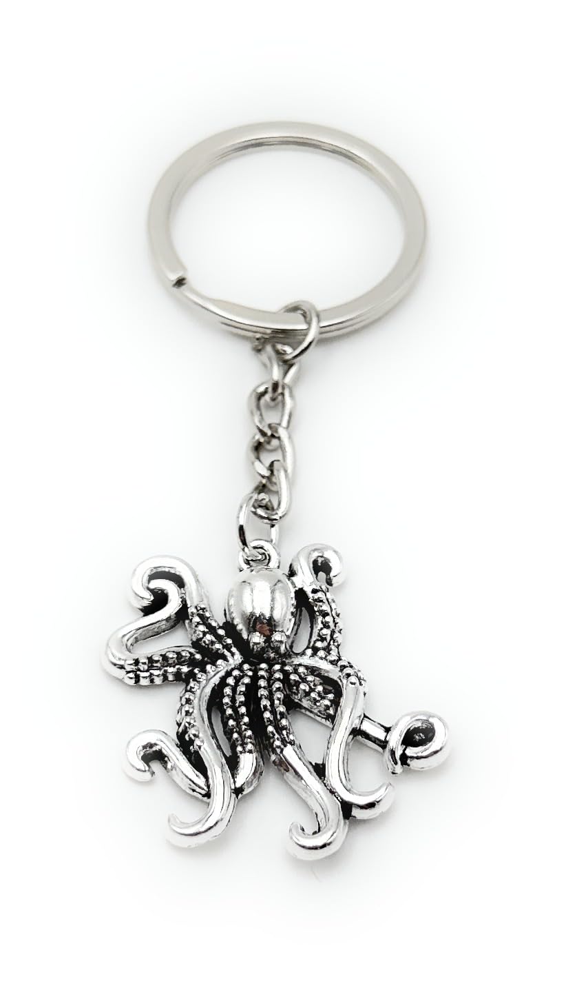 H-Customs Unisex Silver Octopus Squid Keychain Pendant Made Of Metal