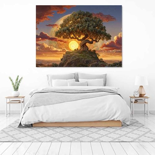 Image sur toile arbre de vie abstrait tableau salon vert 40x60cm décoration murale