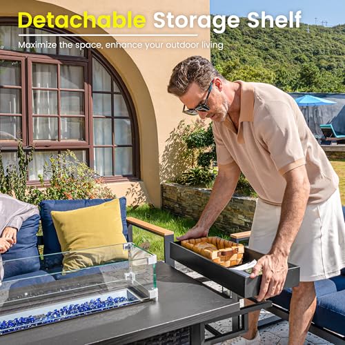 Image of Sundale Outdoor Aluminum Patio Furniture Set, 4 Piece Outdoor Conversation Sets with Fire Pit and 6 inch Thick Olefin Cushions, All Weather Outdoor Sectional Set for Deck, Lawn, Yard