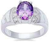 Blue Apple Co. Wedding Band Ring Oval Simulated Purple Amethyst Round Lab Created White Opal & CZ...