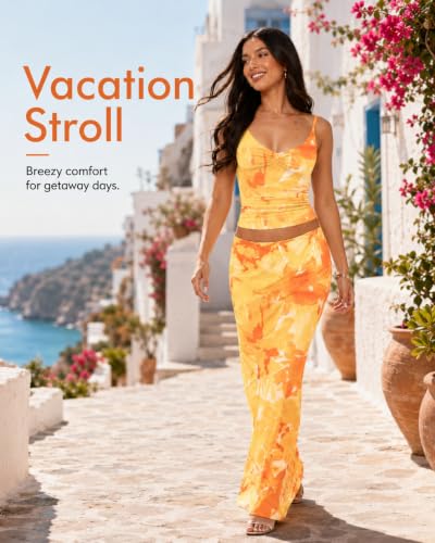 Image of Two Piece Skirt Set Women Maxi Long Skirt and Top Outfit
