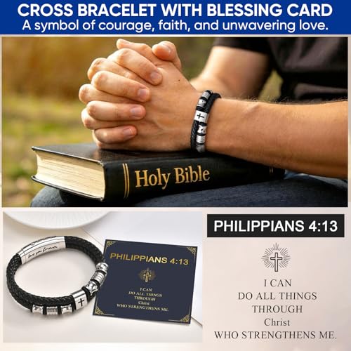 Pulsera de cuero trenzado con cruz para hombre miniatura 3