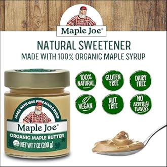 MAPLE JOE Maple Butter Spread, Pure Cream Spread Made with 100% Natural Grade A Syrup Butter. Smooth & Creamy Sugar Candy, Vegan, Non-GMO, Fat Free, Non Dairy, Gluten Free and Kosher Certified. 7oz / 200g. (2 pack)