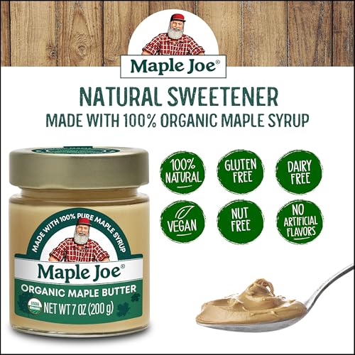 MAPLE JOE Maple Butter Spread, Pure Cream Spread Made with 100% Natural Grade A Syrup Butter. Smooth & Creamy Sugar Candy, Vegan, Non-GMO, Fat Free, Non Dairy, Gluten Free and Kosher Certified. 7oz / 200g. (2 pack)