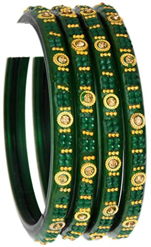 JD'Z COLLECTION Glass Bangles for Women,Indian Bollywood Bangles Jewelry,Designer Bangles Indian Ethnic Wedding Wear Indian Bangles for Women (Green, 2.4)