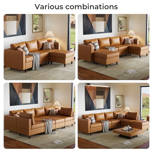 Image of ABCASA Faux Leather Loveseat Sofa Sleeper Bed with Storage Seat, 64.6 inch Modular Sectional Couch Deep Seat with Reversible Chaise 2-Seat Brown
