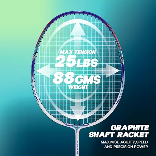 Konex Premium Badminton Racquet with Carbon Shaft | Ultra Durable & Lightweight, Graphite Layered Design | Ideal for Intermediate Players Pearl (Pack of 1, with String) White & Blue - Image 4