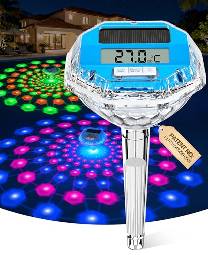 LanBlu Thermometre Piscine Flottante avec Lumière, Thermomètre de Piscines Solaire Facile à Lire la Nuit, Thermometre pour Piscine Numérique à Grand...