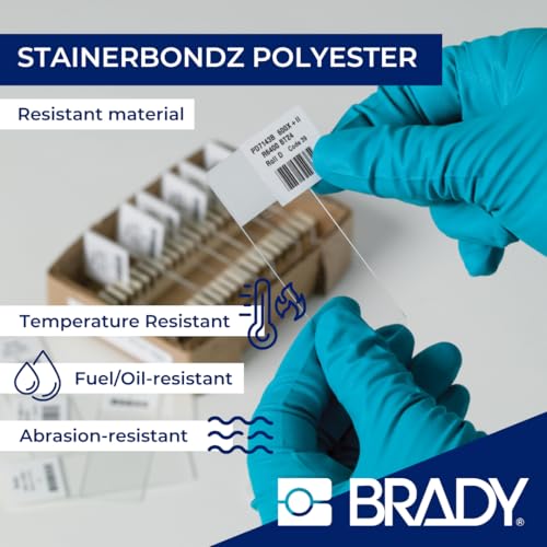 Image of Brady StainerBondz Polyester Pre-Sized Labels for Label Printer BMP51 /BMP53 /M511-320 Self Adhesive Printer Labels - Black on White (25,40 mm (W) x 9,53 mm (H)) - M5-195-481